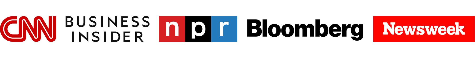 Logos of CNN, Business Insider, NPR, Bloomberg, and Newsweek.